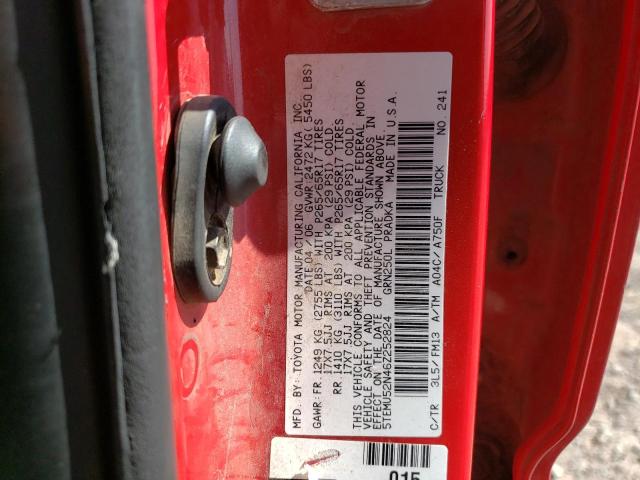 5TEMU52N46Z252824 - 2006 TOYOTA TACOMA DOU RED photo 10