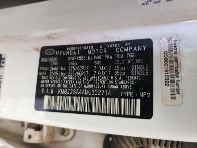 KM8J23A44MU332714 - 2021 HYUNDAI TUCSON SE WHITE photo 10