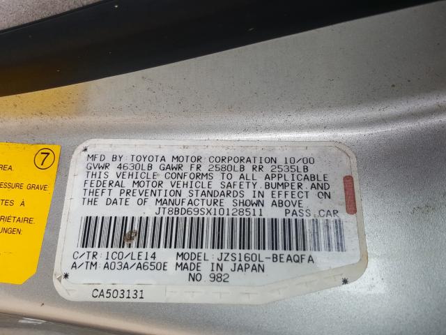 JT8BD69SX10128511 - 2001 LEXUS GS 300 SILVER photo 10