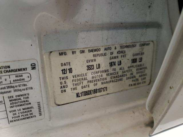 KL1TD5DE1BB187171 - 2011 CHEVROLET AVEO LS 白色 照片 10