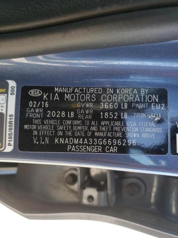 KNADM4A33G6696296 - 2016 KIA RIO LX BLUE photo 10