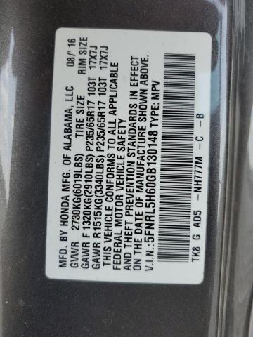 5FNRL5H60GB130148 - 2016 HONDA ODYSSEY EX GRAY photo 10