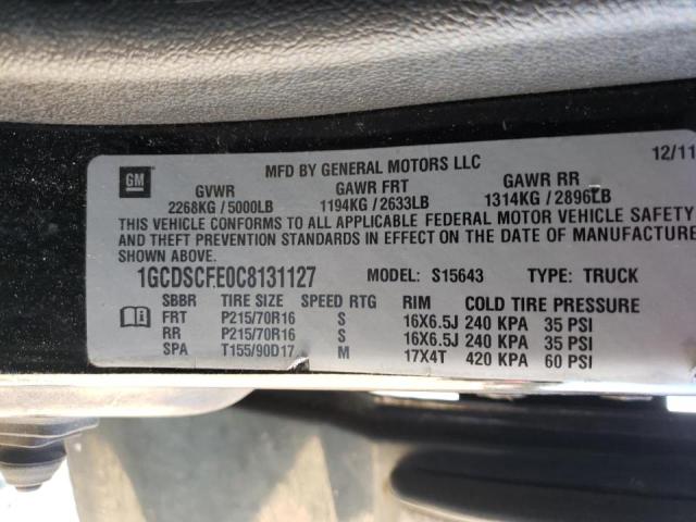 1GCDSCFE0C8131127 - 2012 CHEVROLET COLORADO L BLACK photo 10