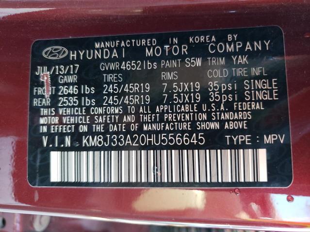 KM8J33A20HU556645 - 2017 HYUNDAI TUCSON LIM MAROON photo 10