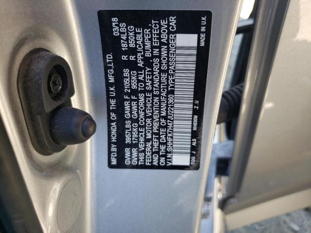 SHHFK7H47JU221360 - 2018 HONDA CIVIC SPOR SILVER photo 10