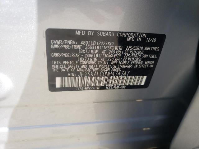 JF2SKALC0MH474747 - 2021 SUBARU FORESTER S SILVER photo 10