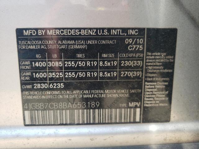 4JGBB7CB8BA653189 - 2011 MERCEDES-BENZ ML 550 4MA SILVER photo 10