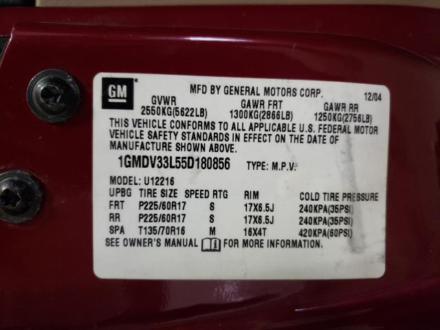 1GMDV33L55D180856 - 2005 PONTIAC MONTANA SV RED photo 10