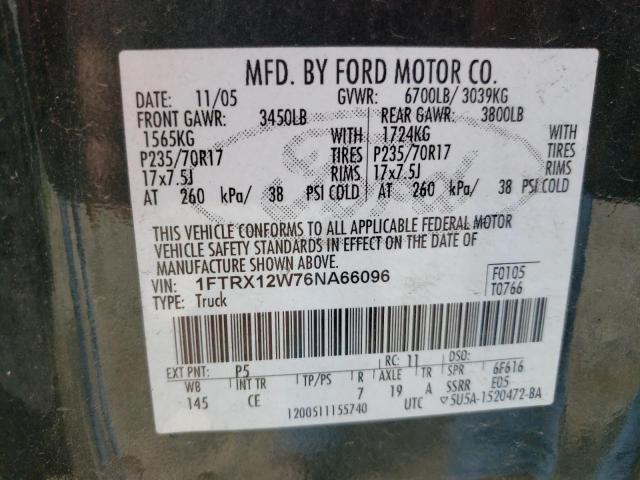 1FTRX12W76NA66096 - 2006 FORD F 150 GREEN photo 10