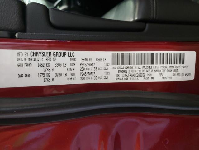 1C4RJFAGXCC288650 - 2012 JEEP GRAND CHER RED photo 10