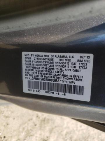 5FNRL5H25DB050837 - 2013 HONDA ODYSSEY LX GRAY photo 10