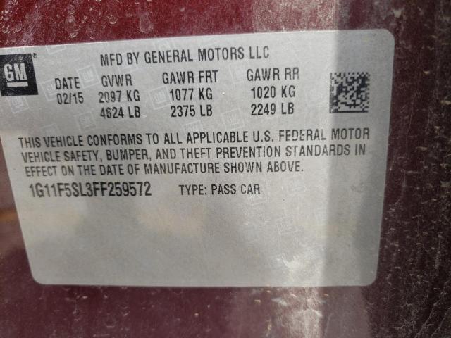 1G11F5SL3FF259572 - 2015 CHEVROLET MALIBU LTZ მუქწითელი ფოტო 10