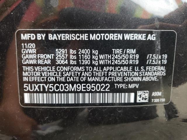 5UXTY5C03M9E95022 - 2021 BMW X3 XDRIVE3 BLACK photo 10