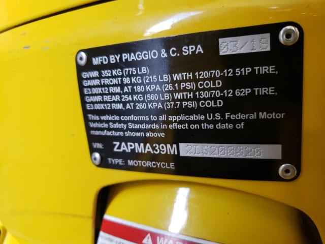 ZAPMA39M2L5200020 - 2020 VESPA MOPED YELLOW photo 10