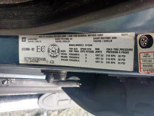 5GTDN13E278214105 - 2007 HUMMER H3 BLUE photo 10