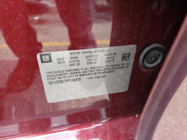1G11C5SL7FF102815 - 2015 CHEVROLET MALIBU 1LT 勃艮第红 照片 10