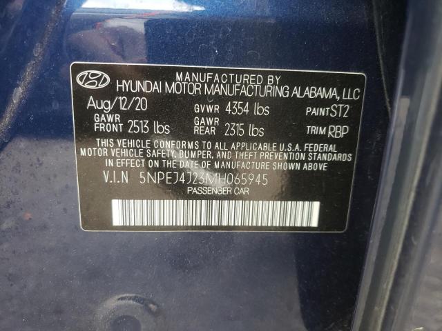 5NPEJ4J23MH065945 - 2021 HYUNDAI SONATA SEL BLUE photo 10