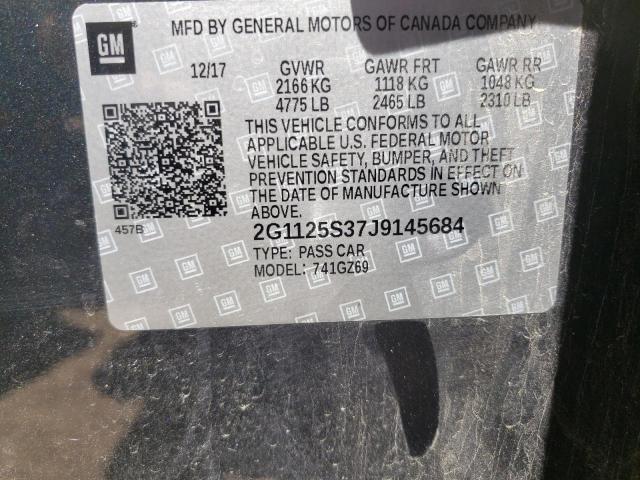 2G1125S37J9145684 - 2018 CHEVROLET IMPALA PRE გრაფიტი ფოტო 10