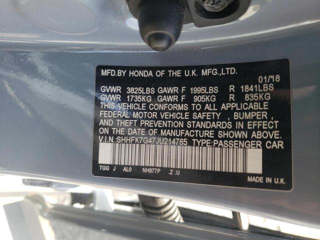 SHHFK7G47JU214765 - 2018 HONDA CIVIC SPOR GRAY photo 10