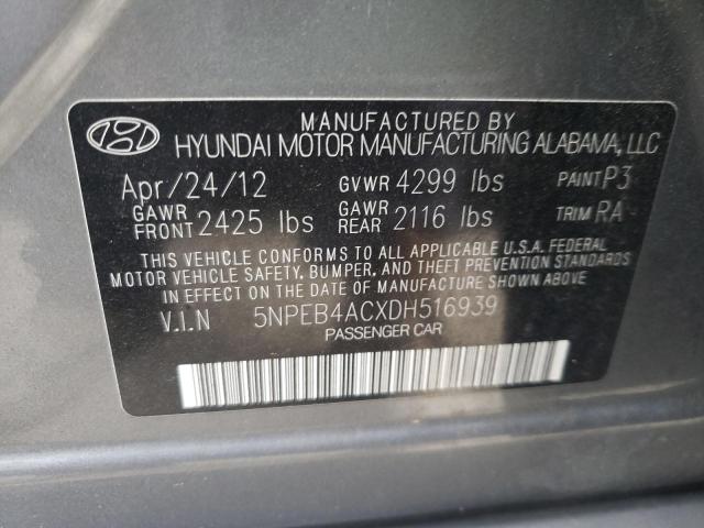 5NPEB4ACXDH516939 - 2013 HYUNDAI SONATA GLS GRAY photo 10