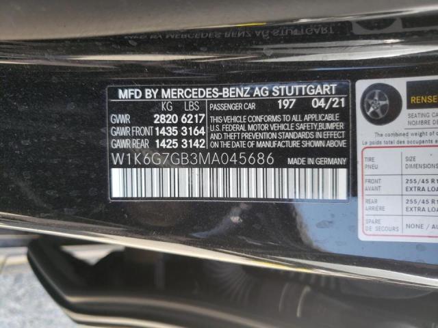 W1K6G7GB3MA045686 - 2021 MERCEDES-BENZ S 580 4MAT BLACK photo 10