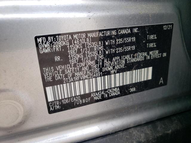 2T3A1RFV8MC254891 - 2021 TOYOTA RAV4 XLE P SILVER photo 10