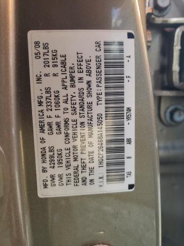 1HGCP26468A145050 - 2008 HONDA ACCORD LXP BEIGE photo 10