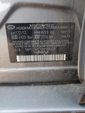 5NPEC4AC1DH554038 - 2013 HYUNDAI SONATA GLS GRAY photo 10