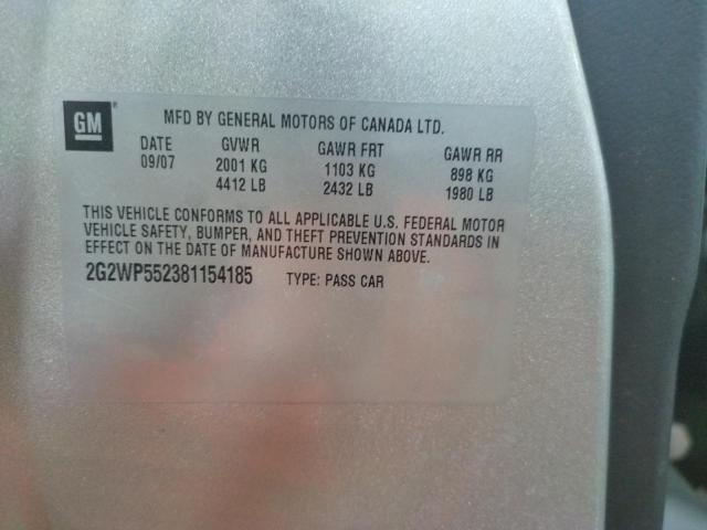 2G2WP552381154185 - 2008 PONTIAC GRAND PRIX ვერცხლისფერი ფოტო 10