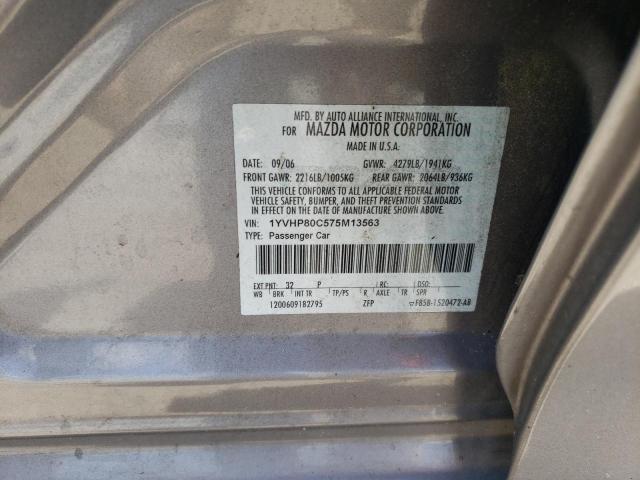 1YVHP80C575M13563 - 2007 MAZDA 6 GRAY photo 10