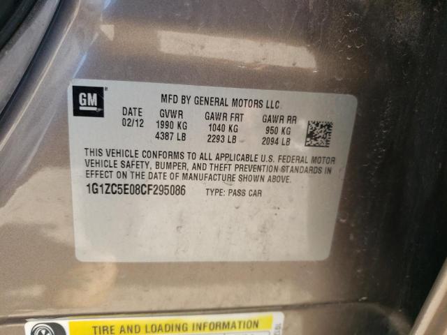 1G1ZC5E08CF295086 - 2012 CHEVROLET MALIBU 1LT ნაცრისფერი ფოტო 10