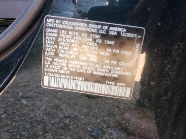 1V2AR2CA0NC514381 - 2022 VOLKSWAGEN ATLAS SEL Yaşıl foto 10