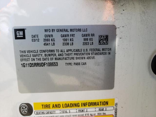 1G11D5RR9DF108653 - 2013 CHEVROLET MALIBU 1LT თეთრი ფოტო 10
