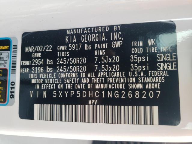 5XYP5DHC1NG268207 - 2022 KIA TELLURIDE WHITE photo 10