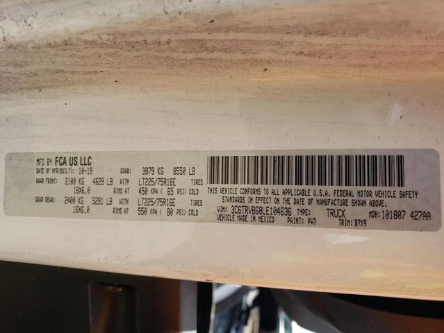 3C6TRVBG8LE104636 - 2020 RAM PROMASTER WHITE photo 10