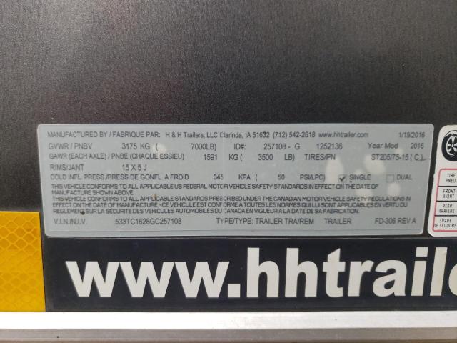 533TC1628GC257108 - 2016 H&H TRAILER GRAY photo 10