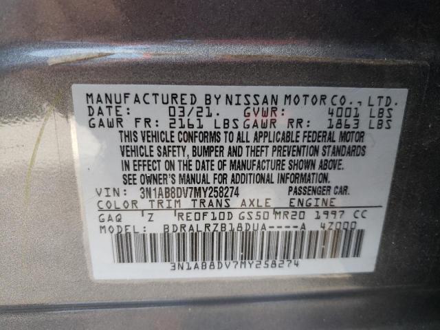 3N1AB8DV7MY258274 - 2021 NISSAN SENTRA SR GRAY photo 10