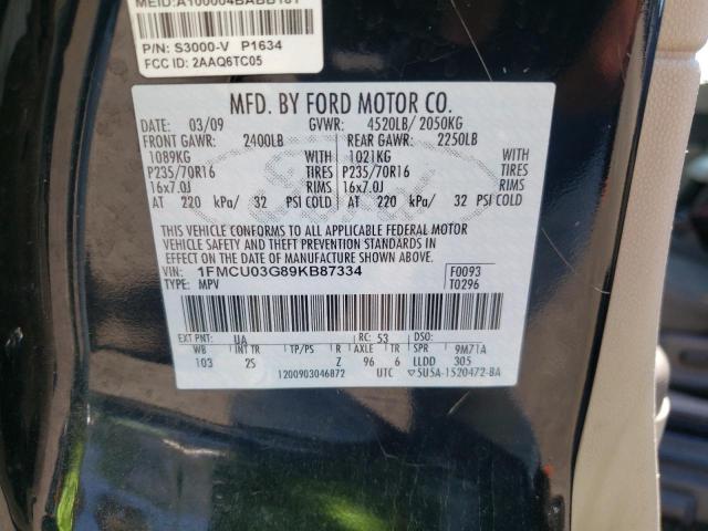 1FMCU03G89KB87334 - 2009 FORD ESCAPE BLACK photo 10