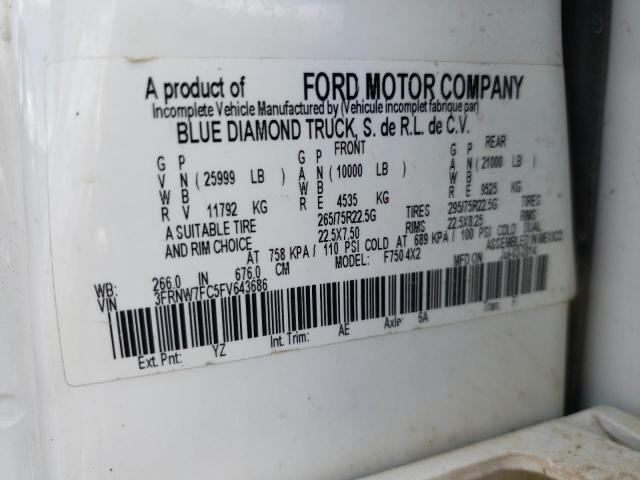 3FRNW7FC5FV643686 - 2015 FORD F750 SUPER WHITE photo 10