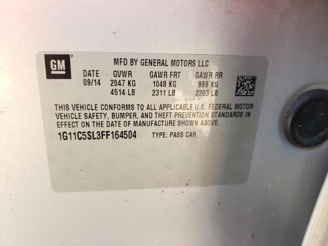 1G11C5SL3FF164504 - 2015 CHEVROLET MALIBU 1LT ვერცხლისფერი ფოტო 10