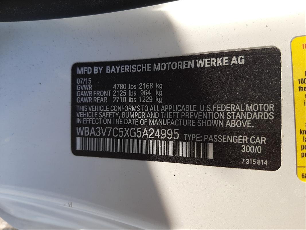 WBA3V7C5XG5A24995 - 2016 BMW 428 I SULE WHITE photo 10
