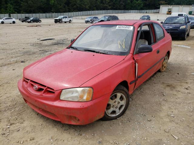 KMHCF35G21U094519 - 2001 HYUNDAI ACCENT RED photo 2