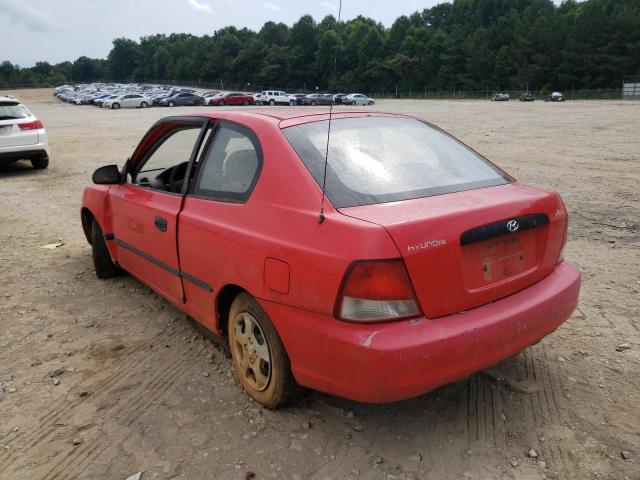 KMHCF35G21U094519 - 2001 HYUNDAI ACCENT RED photo 3