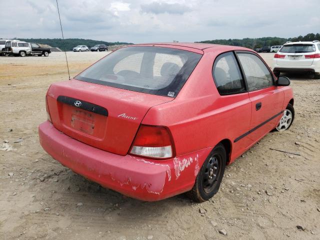 KMHCF35G21U094519 - 2001 HYUNDAI ACCENT RED photo 4