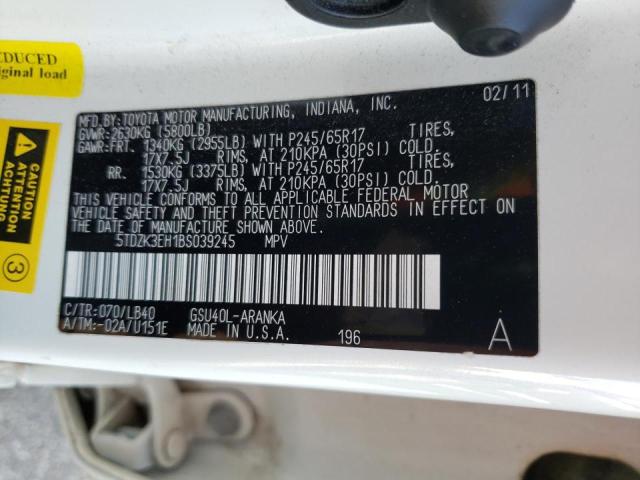 5TDZK3EH1BS039245 - 2011 TOYOTA HIGHLANDER BASE  صورة 10