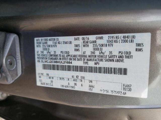 5LMCJ2C98HUL21684 - 2017 LINCOLN MKC SELECT 灰色 照片 10