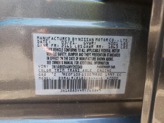 3N1AB8DV4MY263349 - 2021 NISSAN SENTRA SR GRAY photo 10