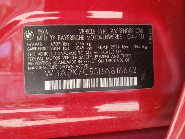 WBAPK7C55BA816642 - 2011 BMW 328I RED photo 10