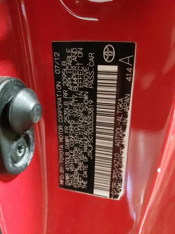 JTKJF5C70D3053819 - 2013 TOYOTA SCION TC 红色 照片 10