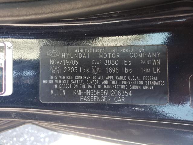 KMHHN65F96U206354 - 2006 HYUNDAI TIBURON GT BLUE photo 10